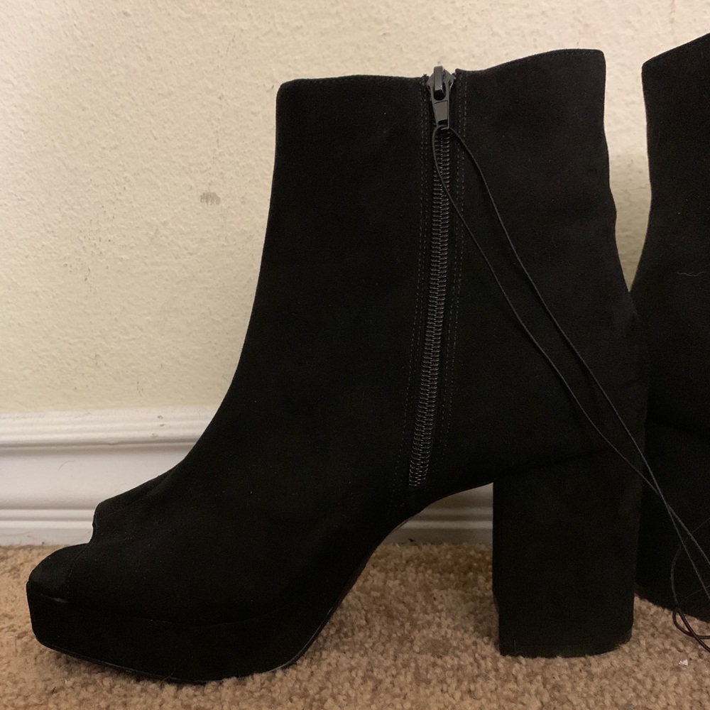 Primark Peep Toe Faux Suede Black Platform Booties